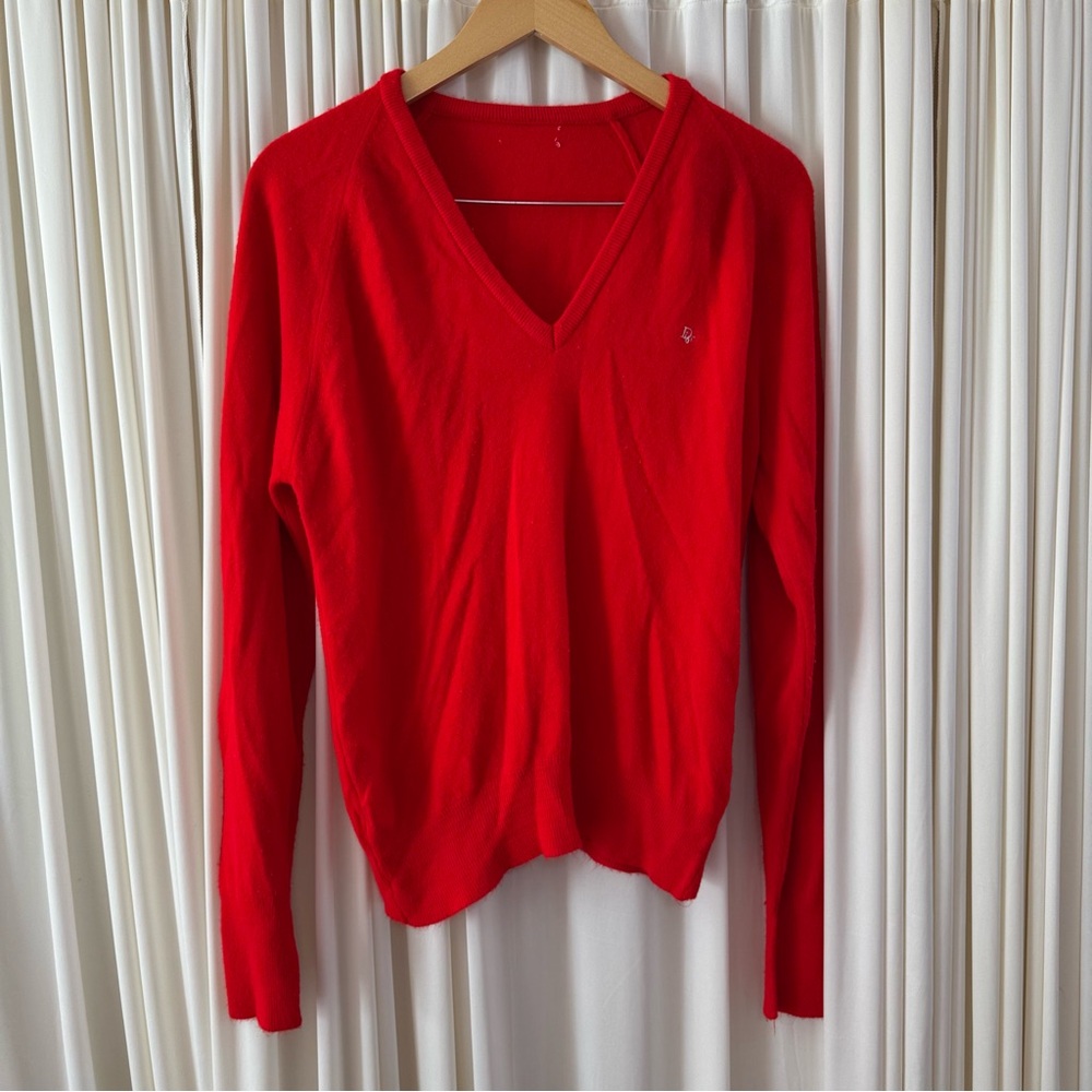 Authentic Vintage Christian‎ Dior Red V-neck Embroidered Sweater Size Medium
